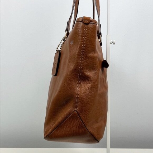 Coach Fall Autumn Brown Textured Pebbled Leather Zipper Tote Shoulder Bag - Picture 3 of 16